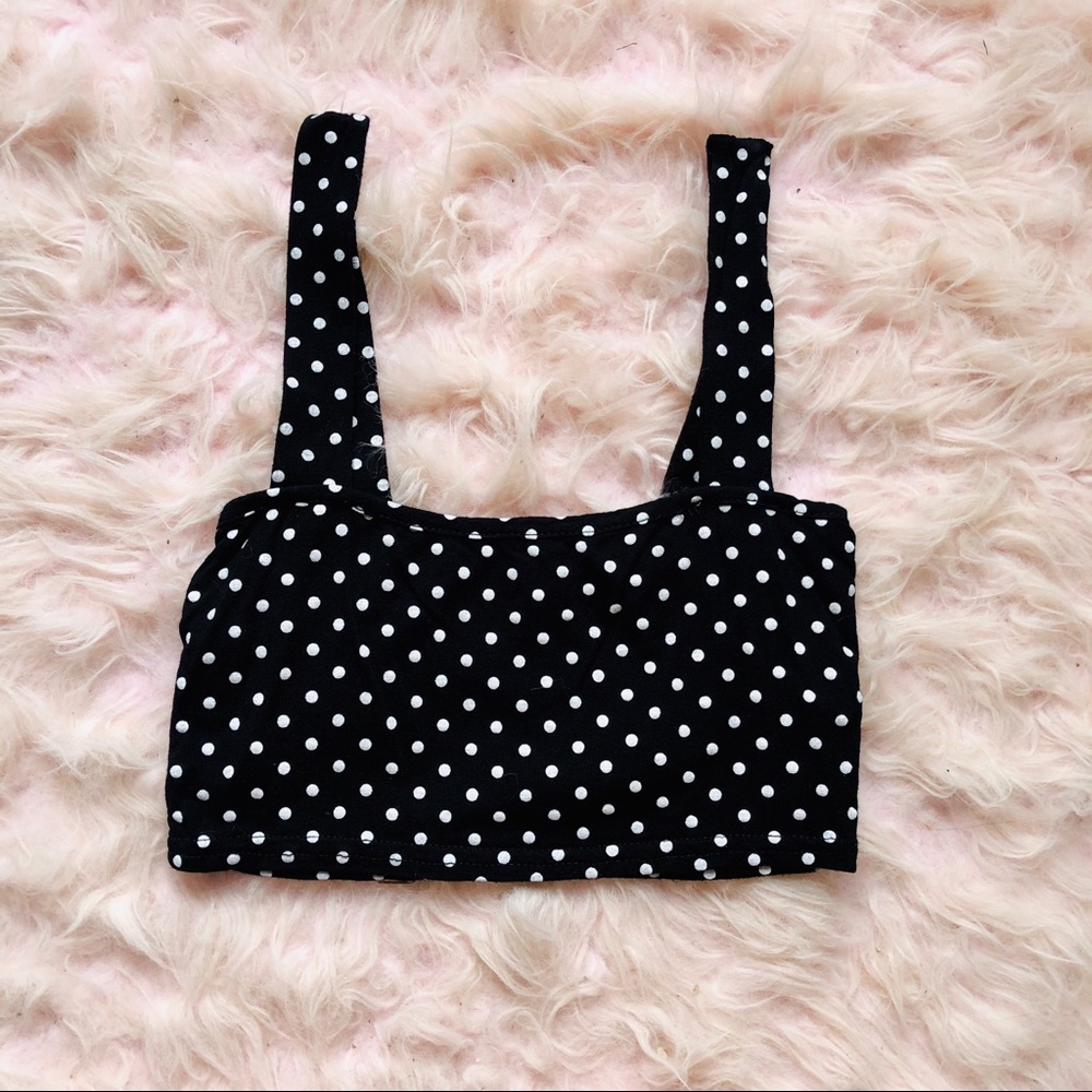 Black and white polka dot square neck crop top